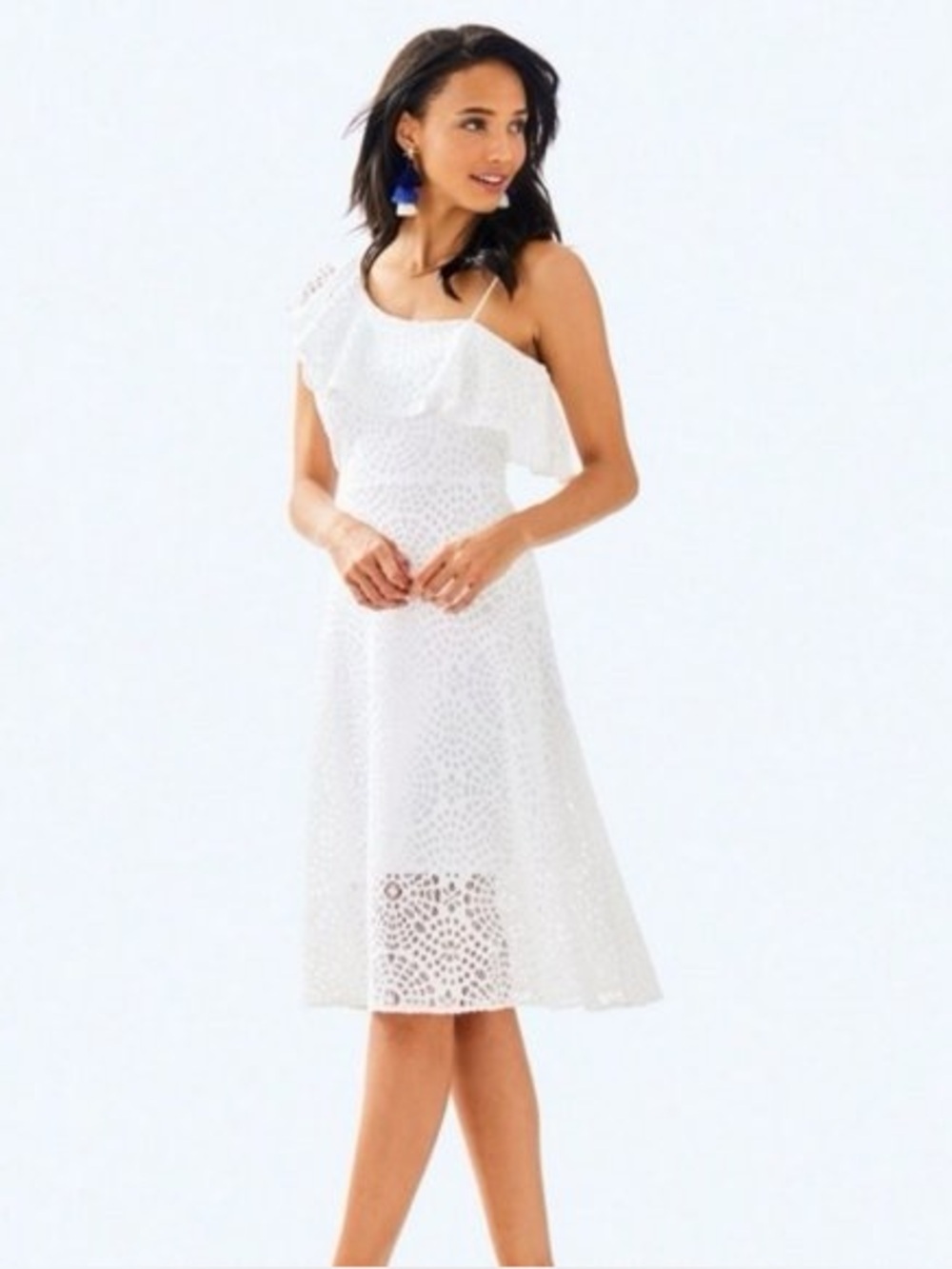 Lilly Pulitzer Callisto One Shoulder White Lace Midi Dress Sea Urchin Size 00